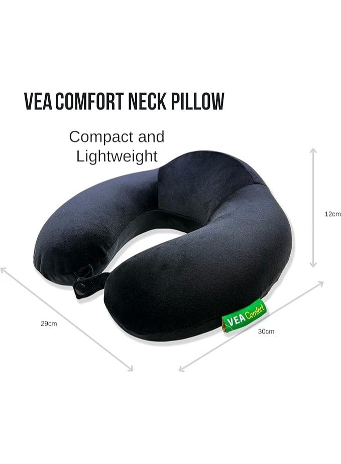 Vea Comfort Memory Foam Travel Neck Pillow – Ideal for Car, Airplane, and Home Use_(Black) - Image 3